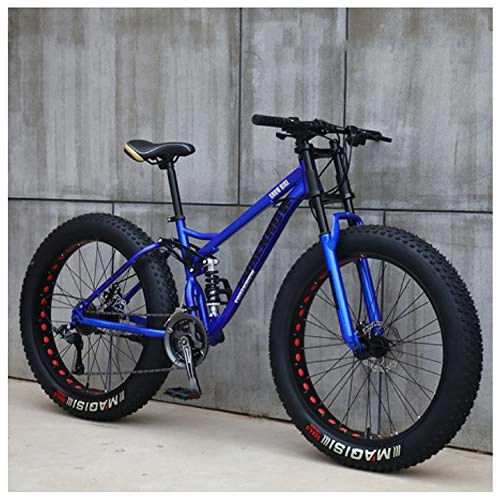Fat Tyre Mountain Bike : QIMENG 24 Inch Mountain Bikes Fat Tire, Mens Women Carbon Steel Bicycle, 7 / 21 / 24 / 27-Speed Drivetrain All Terrain, with Dual Disc Brake, Dual Suspension, Suitable for Height 160-175CM, Blue, 7 speed