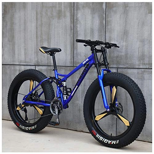 Fat Tyre Mountain Bike : QIMENG 26Inch Mountain Bikes, Beach Snowmobile Bicycle Fat Tire, 7 / 21 / 24 / 27Speed Drivetrain, High Carbon Steel Dual Suspension Frame, Suitable for Height 175-195CM, 3Cutter blue, 7 speed