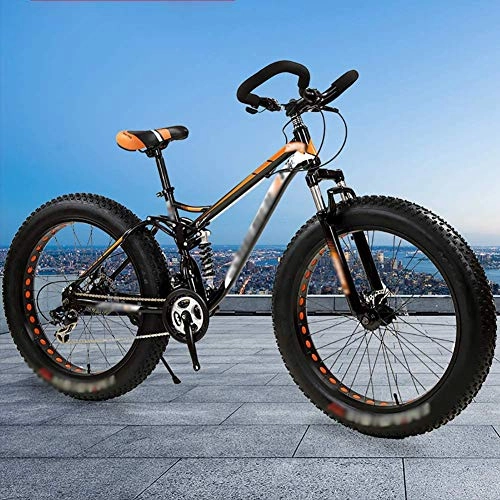 Fat Tyre Mountain Bike : QinnLiuu Snow Bike Double Disc Brake Wide Wheel Mountain Bike 26 / 24 Inch Adult Full Shock Absorber Adult Fat Tire Beach Cruiser Fat Tire Bike Snow Mountain Bike, 1, 24 inchi 7 Speed