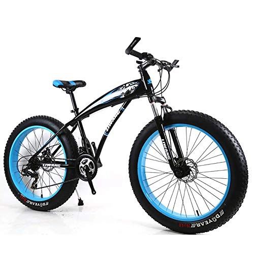 Fat Tyre Mountain Bike : Qj Mountain Bike 7 / 21 / 24 / 27 Speeds Mens MTB Bike 24 inch Fat Tire Road Bicycle Snow Bike Pedals with Disc Brakes and Suspension Fork, Blackblue, 27Speed