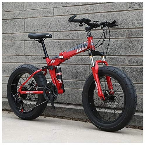Fat Tyre Mountain Bike : QMMD 20-Inch Mountain Bikes, Kids Folding Bicycle, Fat Tire Anti-Slip Bikes, 21-24-27-Speed Drivetrain Dual-Suspension Mountain Bike, Dual Disc Brake Bike, A Spokes, 24 speed