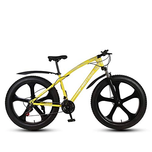 Fat Tyre Mountain Bike : QYL 26 * 17 Inches Fat Bike Off-Road Beach Snow Bike 27 Speed Speed Mountain Bike 4.0 Wide Tire Adult Outdoor Riding, YELLOW 3