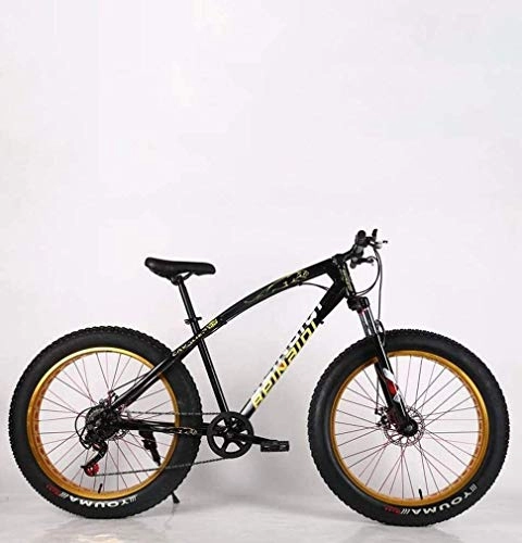 Fat Tyre Mountain Bike : QZ 24 Inch Adult Fat Tire Mountain Bike, Double Disc Brake Snow Bicycle, High-Carbon Steel Frame Cruiser Bikes Mens, Aluminum Alloy Rims Wheels Beach Bicycles (Color : Black, Size : 27 speed)