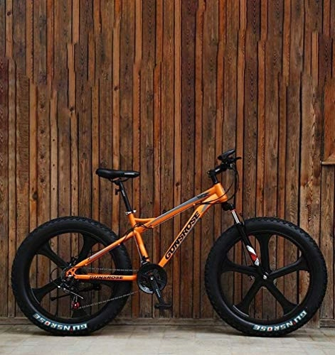 Fat Tyre Mountain Bike : QZ 26 Inch Magnesium Alloy Integrated Wheels Fat Tire Adult Mountain Bike Double Disc Brake / High-Carbon Steel Frame Cruiser Bikes, Beach Snowmobile Bicycle (Color : Orange, Size : 21 speed)