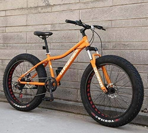 Fat Tyre Mountain Bike : QZ 26 Inch Mountain Bike for Adults Men And Women Hard Tail Bicycle, High Carbon Steel Frame And Wheels, Front Suspension Spring Fork, Double Disc Brake (Color : Orange, Size : 24 speed)