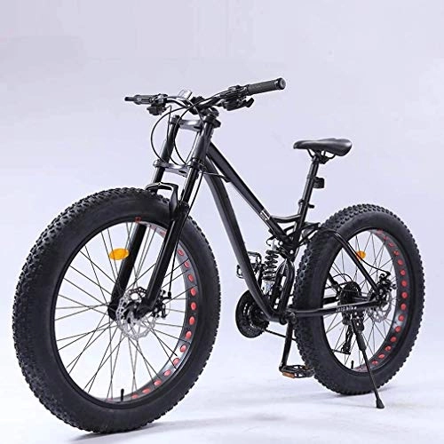 Fat Tyre Mountain Bike : QZ Adult Fat Tire Mountain Bike, Full Suspension Off-Road Snow Bikes, Double Disc Brake Beach Cruiser Bicycle, Student Highway Bicycles, 26 Inch Wheels (Color : Black, Size : 27 speed)