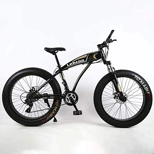 Fat Tyre Mountain Bike : QZ Fat Tire Adult Mountain Bike, High-Carbon Steel Frame Cruiser Bikes, Beach Snowmobile Mens Bicycle, Double Disc Brake 24 Inch Wheels (Color : Black, Size : 24 speed)