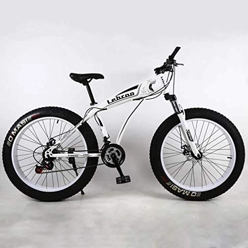 Fat Tyre Mountain Bike : QZ Fat Tire Adult Mountain Bike, Lightweight High-Carbon Steel Frame Cruiser Bikes, Beach Snowmobile Mens Bicycle, Double Disc Brake 26 Inch Wheels (Color : White, Size : 30 speed)
