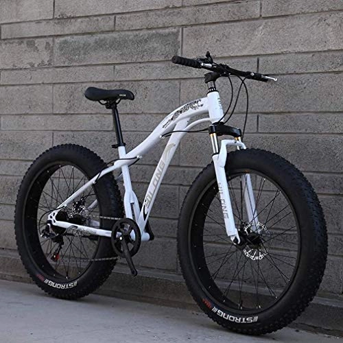 Fat Tyre Mountain Bike : QZ Fat Tire Mountain Bike Mens, 26 Inch Adult Snow Bike, Double Disc Brake Cruiser Bikes, Beach Bicycle, 4.0 Wide Wheels (Color : White, Size : 27 speed)
