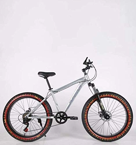 Fat Tyre Mountain Bike : QZ Mens Adult Fat Tire Mountain Bike, Double Disc Brake Beach Snow Bicycle, High-Carbon Steel Frame Cruiser Bikes, 26 Inch Flame Wheels (Color : B, Size : 24 speed)