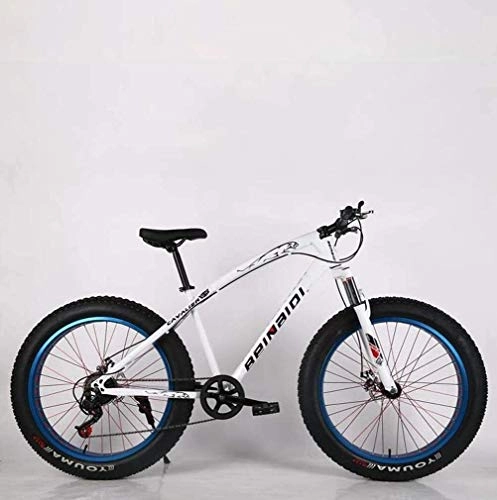 Fat Tyre Mountain Bike : QZ Mens Adult Fat Tire Mountain Bike, Double Disc Brake Beach Snow Bicycle, High-Carbon Steel Frame Cruiser Bikes, 26 Inch Wheels (Color : White, Size : 24 speed)