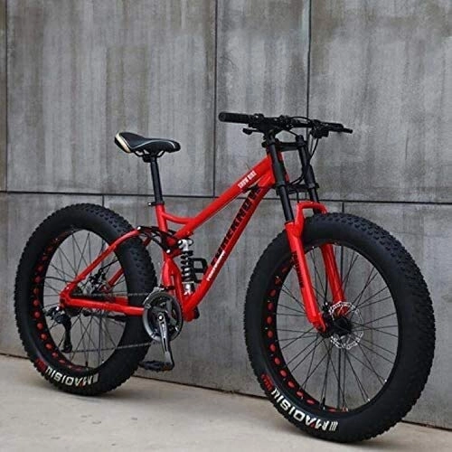 Fat Tyre Mountain Bike : QZ Mountain Bike for Teens of Adults Men And Women, High Carbon Steel Frame, Soft Tail Dual Suspension, Mechanical Disc Brake, 24 / 265.1 Inch Fat Tire (Color : Red, Size : 24 inch 27 speed)