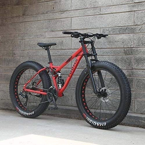 Fat Tyre Mountain Bike : QZ Mountain Bikes Dual Full Suspension for Adults, High Carbon Steel Soft Tail Frame, Deceleration Spring Front Fork, Mechanical Disc Brake, 26 Inch Wheel (Color : Red, Size : 27 speed)