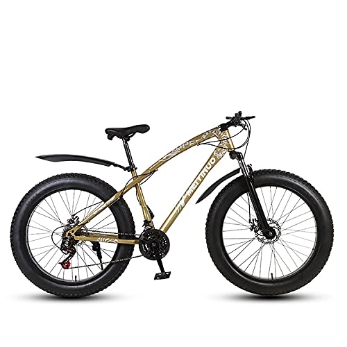 Fat Tyre Mountain Bike : Sanhai 27-speed mountain bike tire 26 inches wide light mountain bike suspension fork double disc suitable for snow, Gold, A