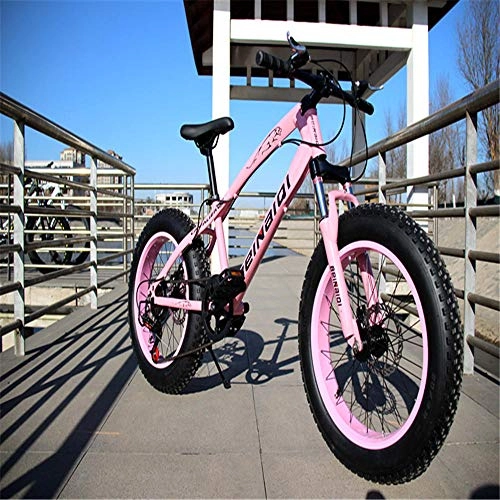 Fat Tyre Mountain Bike : Shiyajun 4.0 fat wide tires shock absorption snowmobile variable speed off-road ATV 20 inch disc brake student mountain bike-Pink 20 inch