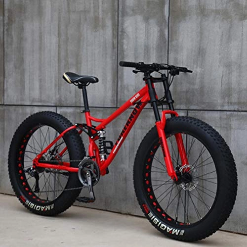 Fat Tyre Mountain Bike : Wind Greeting 26" Mountain Bikes, 21 Speed Bicycle, Adult Fat Tire Mountain Trail Bike, High-carbon Steel Frame Dual Full Suspension Dual Disc Brake (Red)