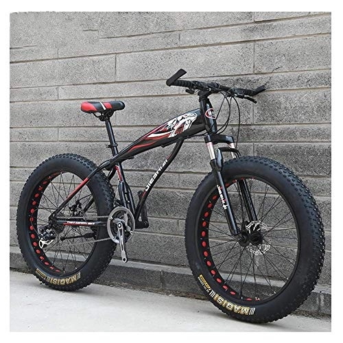 Fat Tyre Mountain Bike : WJSW Adult Mountain Bikes, Boys Girls Fat Tire Mountain Trail Bike, Dual Disc Brake Hardtail Mountain Bike, High-carbon Steel Frame, Bicycle, Red B, 26 Inch 27 Speed