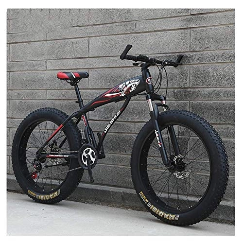 Fat Tyre Mountain Bike : WJSW Adult Mountain Bikes, Boys Girls Fat Tire Mountain Trail Bike, Dual Disc Brake Hardtail Mountain Bike, High-carbon Steel Frame, Bicycle, Red C, 26 Inch 27 Speed