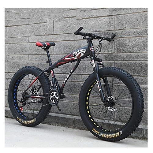 Fat Tyre Mountain Bike : WJSW Adult Mountain Bikes, Boys Girls Fat Tire Mountain Trail Bike, Dual Disc Brake Hardtail Mountain Bike, High-carbon Steel Frame, Bicycle, Red E, 24 Inch 27 Speed