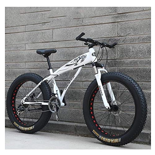 Fat Tyre Mountain Bike : WJSW Adult Mountain Bikes, Boys Girls Fat Tire Mountain Trail Bike, Dual Disc Brake Hardtail Mountain Bike, High-carbon Steel Frame, Bicycle, White B, 26 Inch 21 Speed