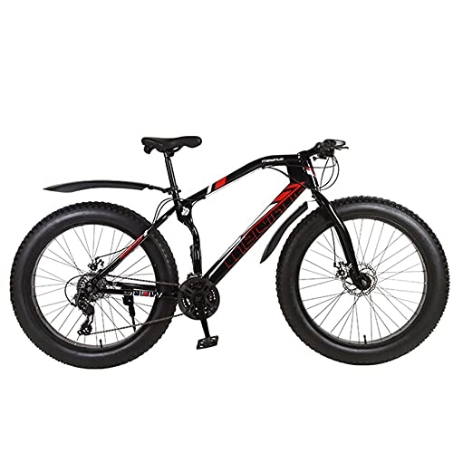 Fat Tyre Mountain Bike : WLWLEO Fat Tire Snow Bike - Mens 26 inch Mountain Bike Bicycle 4 inch Wide Tire, Suspension Fork Dual Disc Brakes MTB, Outdoors Sport Cycling, Black, 21 speed