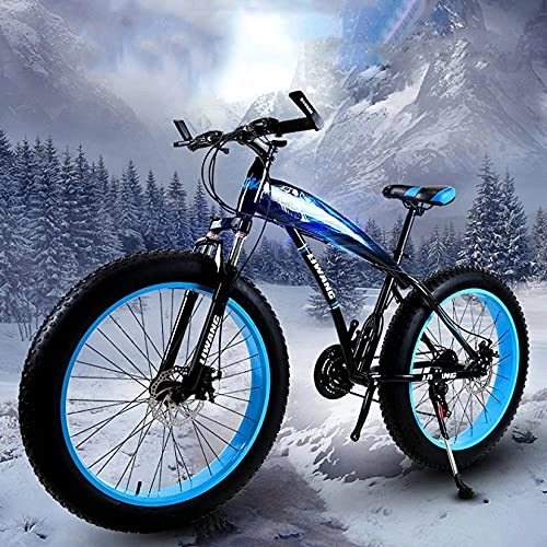 Fat Tyre Mountain Bike : WLWLEO Mens Mountain Bike 26 inch Fat Tire Bike High-Tensile Carbon Steel Frame, Dual Disc Brake, Beach Snow Bike Bicycles for Adults, Load 200 kg, B, 27 speed