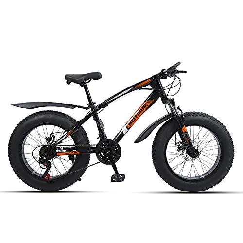 Fat Tyre Mountain Bike : WLWLEO Mountain Bike 20 inch Fat Tire Beach Snow Bike, Carbon Steel Frame, Dual Disc Brakes, Suspension Fork, 21 / 24 / 27 Speed, Outdoor Offroad Bicycle for Teens Students Adults, Orange, 27 speed