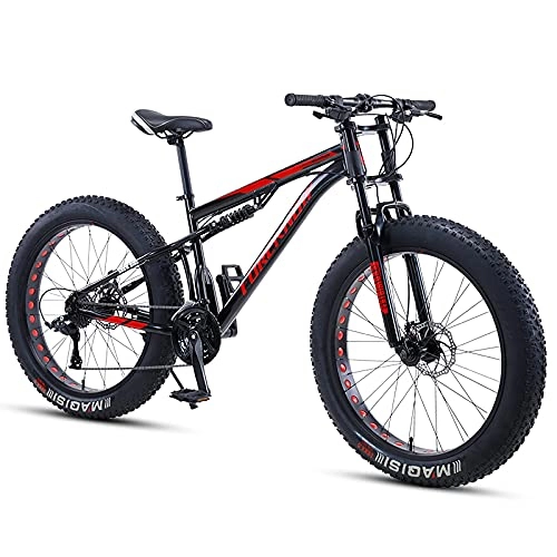 Fat Tyre Mountain Bike : WOGQX 26-Inch 27 Speed All-Terrain Fat Tire Mountain Bike, High Carbon Steel Frame, Mechanical Dual Disc Brakes, Full Suspension MTB with Height-Adjustable Seat