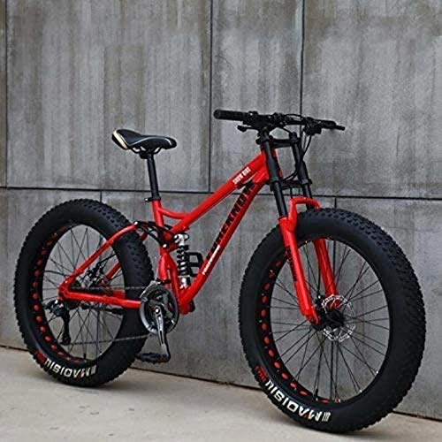 Fat Tyre Mountain Bike : WSJYP Adult Mountain Bikes, 24 Inch Fat Tire Hardtail Mountain Bike, Dual Suspension Frame and Suspension Fork All Terrain Mountain Bike, 24 Speed|red