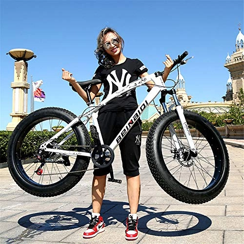 Fat Tyre Mountain Bike : WYX 7Speed 24 / 26In Fat Bike Mountain Bike Snow Bicycle Shock Suspension Bicycle Snow Bikes Front And Rear Mechanical Disc Brake, d, 26"× 7 speed