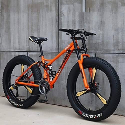 Fat Tyre Mountain Bike : XBSXP 26 Inch Mountain Bikes Adult Mountain Bike Adult Boys Girls Fat Tire Mountain Trail Bike High-carbon Steel Frame Anti-Slip Bikes, Orange, 26 inch 24 speed