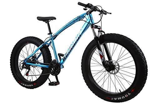 Fat Tyre Mountain Bike : XCBY Mountain Bike, Fat Bicycles - 26 Inch, Dual Disc Brakes, Wide Tires, Adjustable Seats Blue-21Speed