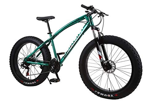 Fat Tyre Mountain Bike : XCBY Mountain Bike, Fat Bicycles - 26 Inch, Dual Disc Brakes, Wide Tires, Adjustable Seats Green-21Speed