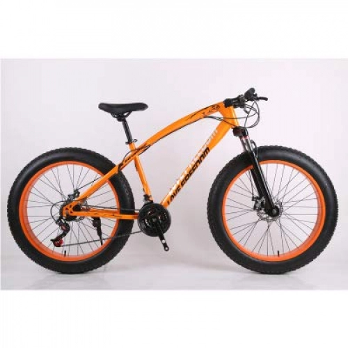 Fat Tyre Mountain Bike : Xiaoplay Off-road Beach Snowmobile Variable Speed Mountain Bike Large Tire Wide Tire Bicycle for Adult (Orange, 21Speed)