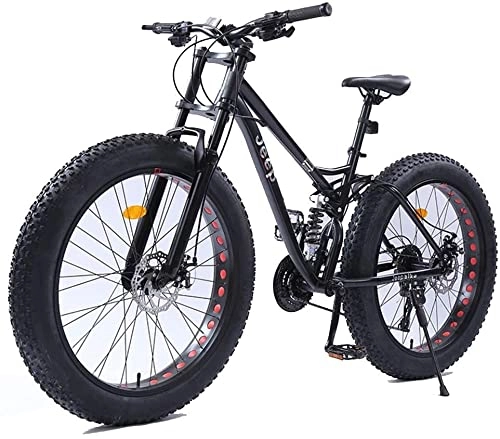 Fat Tyre Mountain Bike : XinQing 26 Inch Mountain Bikes, Dual Disc Brake Fat Tire Mountain Trail Bike, Adjustable Seat Bicycle, High-Carbon Steel Frame, Black, 24 Speed