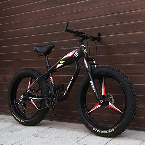 Fat Tyre Mountain Bike : XinQing Bike 26 Inch Hardtail Mountain Bike, Adult Fat Tire Mountain Bicycle, Mechanical Disc Brakes, Front Suspension Men Womens Bikes (Color : Black 3 Spokes, Size : 24 Speed)