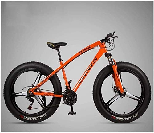 Fat Tyre Mountain Bike : XinQing Bike 26 Inch Mountain Bicycle, High-carbon Steel Frame Fat Tire Mountain Trail Bike, Men's Womens Hardtail Mountain Bike with Dual Disc Brake (Color : Orange, Size : 30 Speed 3 Spoke)