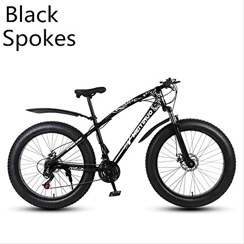 Fat Tyre Mountain Bike : xmb Black spokes Adult off-road bicycles, men and women mountain bikes with full suspension, fat tires high carbon steel suspension youth men and women mountain bikes (24-speed)