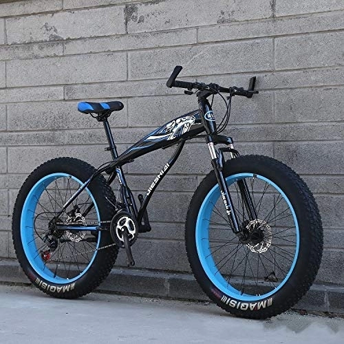 Fat Tyre Mountain Bike : XMB Blue 26 inch off-road bicycles, fat tires high carbon steel suspension youth men and women mountain bikes, Adult Dual disc brake men and women mountain bikes with full suspension (24-speed)