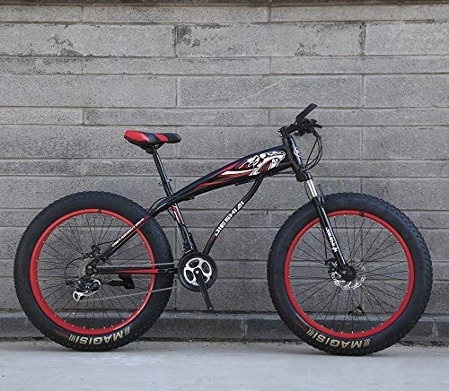 Fat Tyre Mountain Bike : XMB Red 26 inch off-road bicycles, Adult Dual disc brake men and women mountain bikes with full suspension, fat tires high carbon steel suspension youth men and women mountain bikes (21-speed)