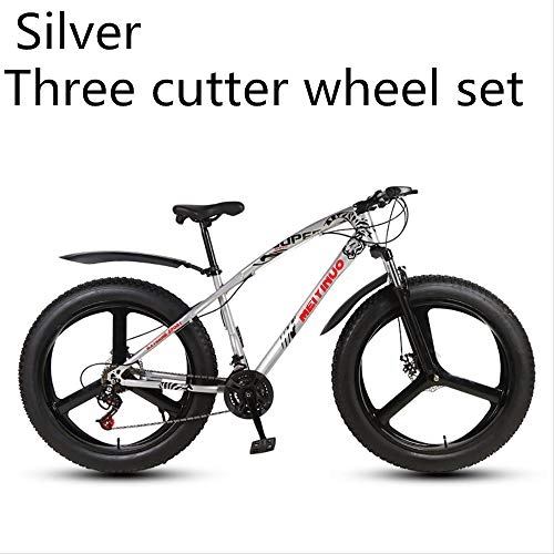 Fat Tyre Mountain Bike : xmb Silver three cutter wheel set Adult off-road bicycles, men and women mountain bikes with full suspension, fat tires high carbon steel suspension youth men and women mountain bikes (21-speed)