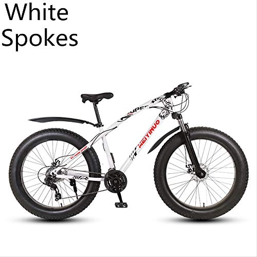 Fat Tyre Mountain Bike : xmb White spokes Adult off-road bicycles, men and women mountain bikes with full suspension, fat tires high carbon steel suspension youth men and women mountain bikes (27-speed)