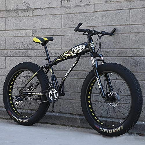 Fat Tyre Mountain Bike : XMB Yellow Adult off-road bicycles, 26 inch Dual disc brake men and women mountain bikes with full suspension, fat tires high carbon steel suspension youth men and women mountain bikes (24-speed)
