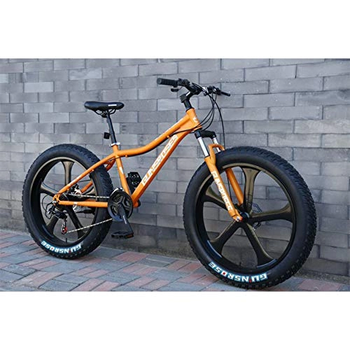 Fat Tyre Mountain Bike : XNEQ 26 Inch Variable Speed Mountain Bike, 4.0 Wide Tire Beach Snowmobile, 7 / 21 / 24 / 27 / 30 Speed, Removable, Orange, 24