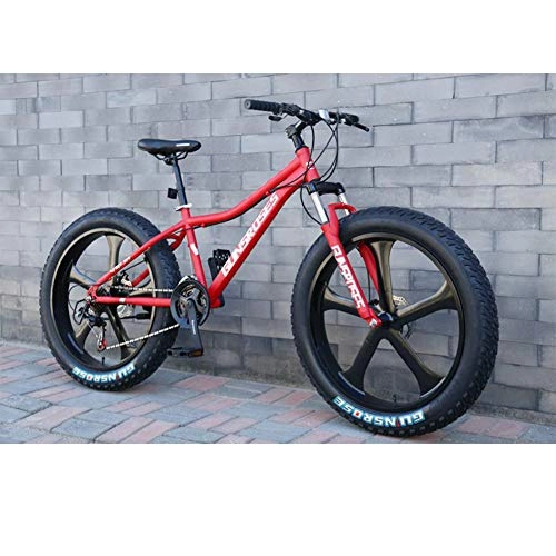 Fat Tyre Mountain Bike : XNEQ 26 Inch Variable Speed Mountain Bike, 4.0 Wide Tire Beach Snowmobile, 7 / 21 / 24 / 27 / 30 Speed, Removable, Red, 24