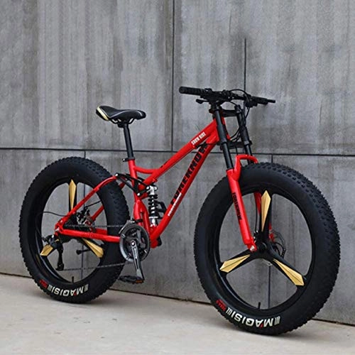 Fat Tyre Mountain Bike : XRQ Fat Tire Mens Mountain Bike 21 / 24 / 27 Speed Sports Cycling Bicycle Off Road Beach Mountain Bike Adult Super Wide Tires Men And Women Cycling Students, Red, 21Speed