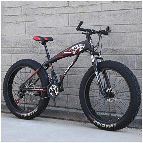Fat Tyre Mountain Bike : XXCZB Fat Tire Hardtail Mountain Bikes with Front Suspension for Adults Men Women 4 wide tires Anti-Slip Mountain Bicycle High-carbon Steel Dual Disc Bike-24 Inch 21Speed_Black Red2