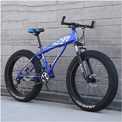Fat Tyre Mountain Bike : XXCZB Fat Tire Hardtail Mountain Bikes with Front Suspension for Adults Men Women 4 wide tires Anti-Slip Mountain Bicycle High-carbon Steel Dual Disc Bike-24 Inch 21Speed_Blue