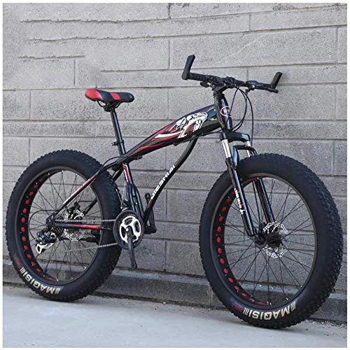 Fat Tyre Mountain Bike : XXCZB Fat Tire Hardtail Mountain Bikes with Front Suspension for Adults Men Women 4 wide tires Anti-Slip Mountain Bicycle High-carbon Steel Dual Disc Bike-26 Inch 24 Speed_Black Red3