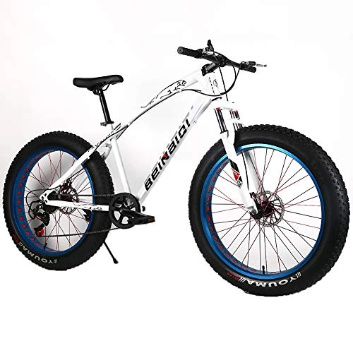 Fat Tyre Mountain Bike : YOUSR 26 Inch Fatbike Disc Brake Fat Bike 20 Inch Men's Bicycle & Women's Bicycle White 26 inch 24 speed